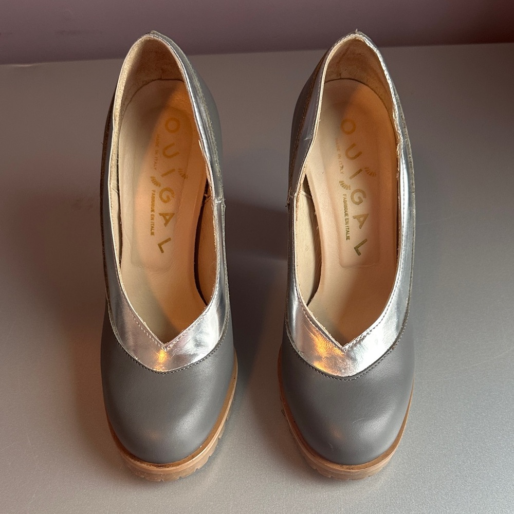 Anthropologie x Ouigal Leather Gray and Silver Heels Size 38